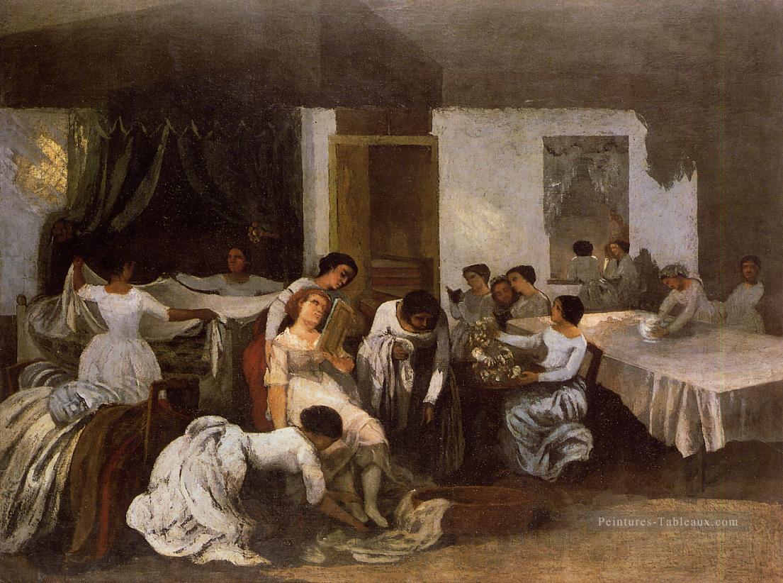 Habiller la morte Fille habiller la mariée Réaliste réalisme peintre Gustave Courbet Peintures à l'huile